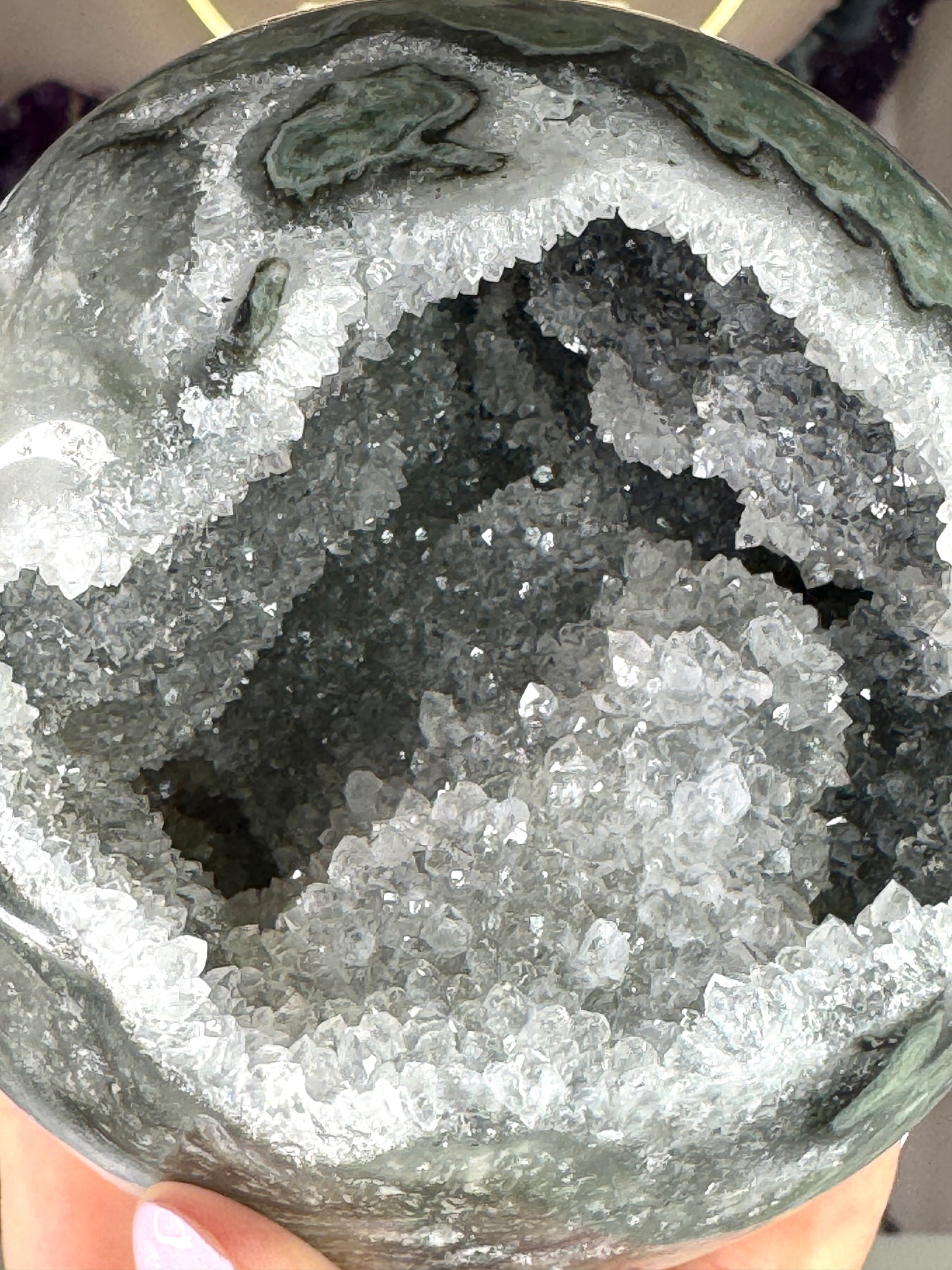 Large Uruguay Green Amethyst Druzy Sphere