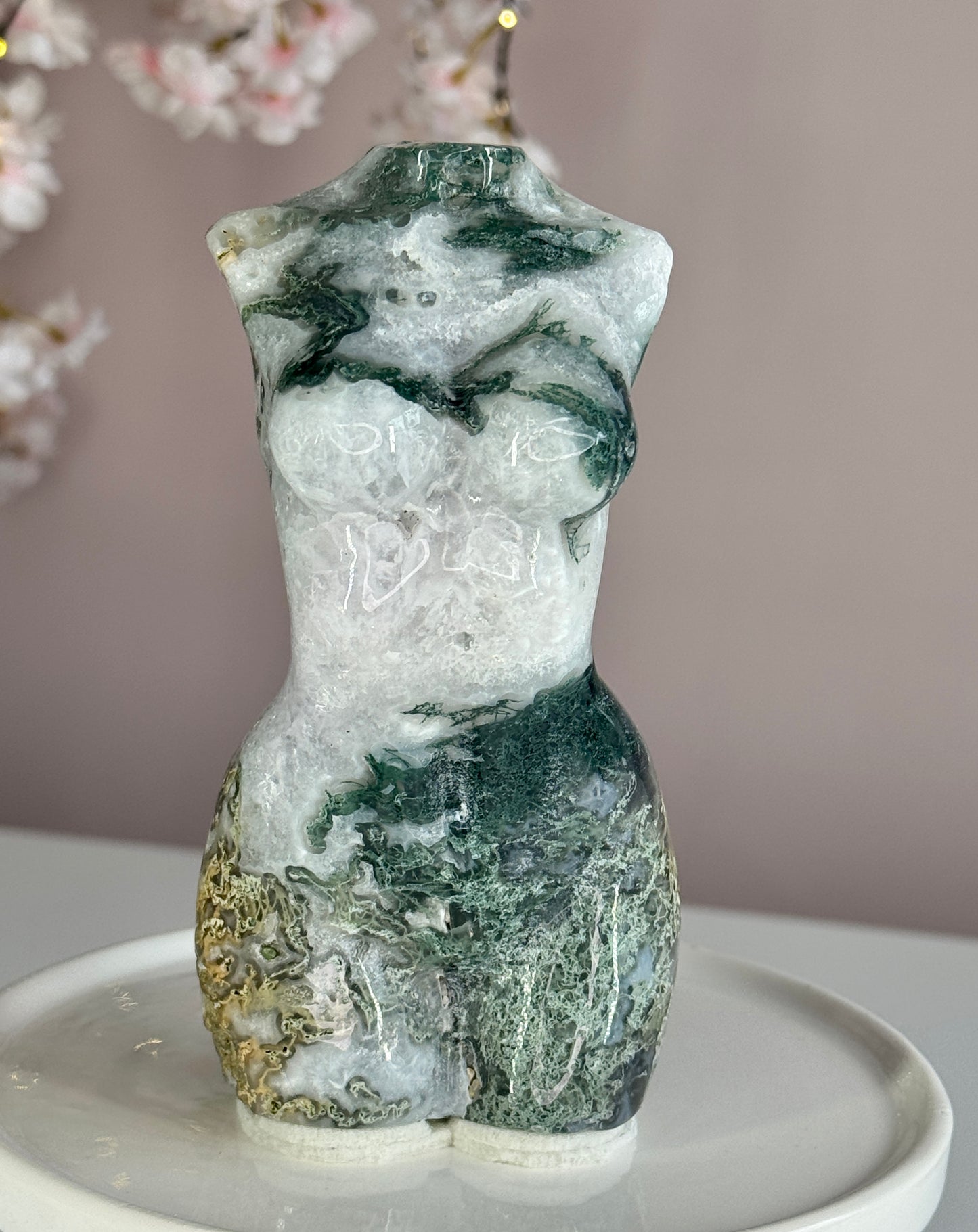 Moss Agate Goddess Body Carving