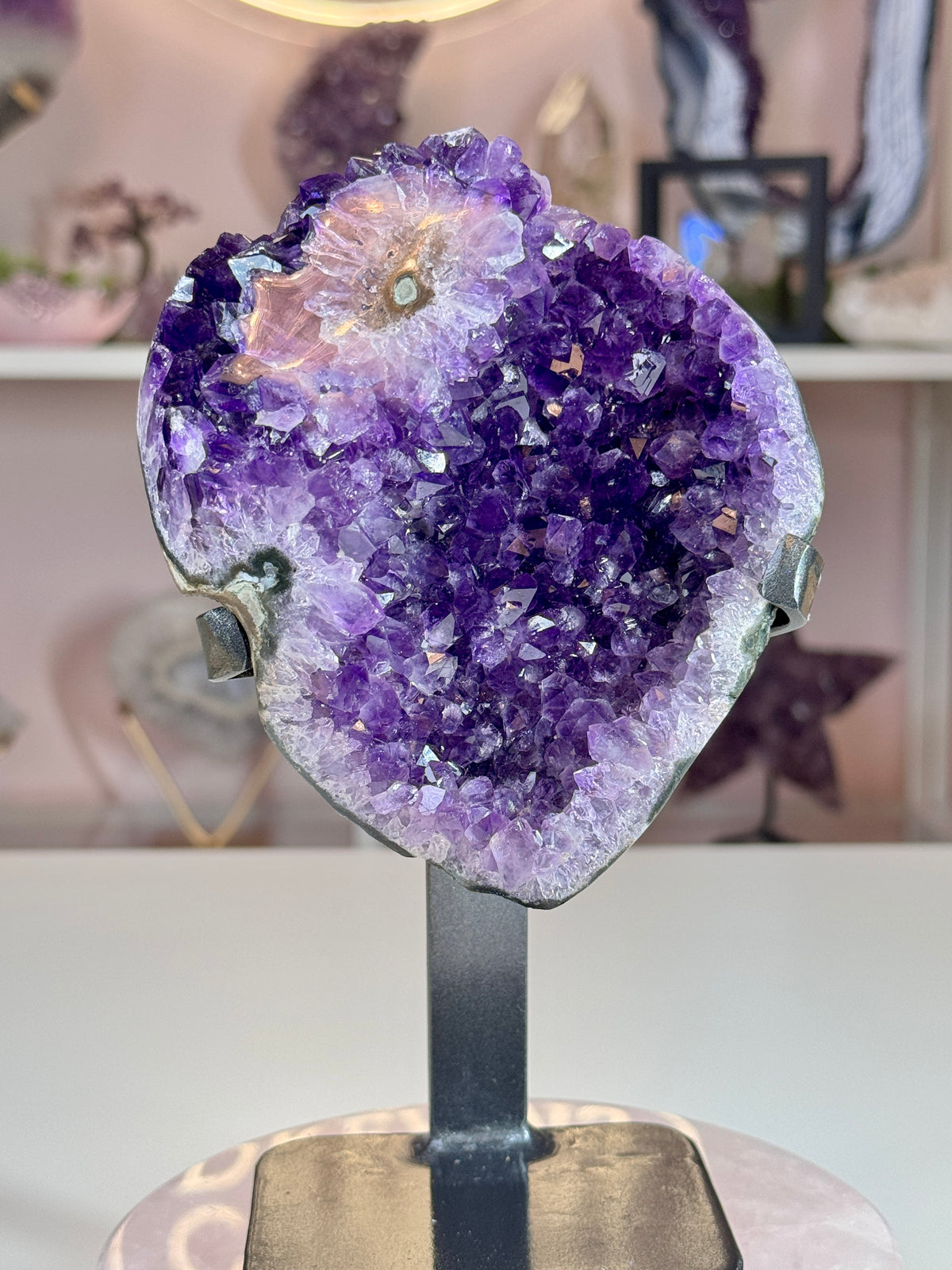 Uruguay Amethyst with Stalactite Flower on Custom Stand