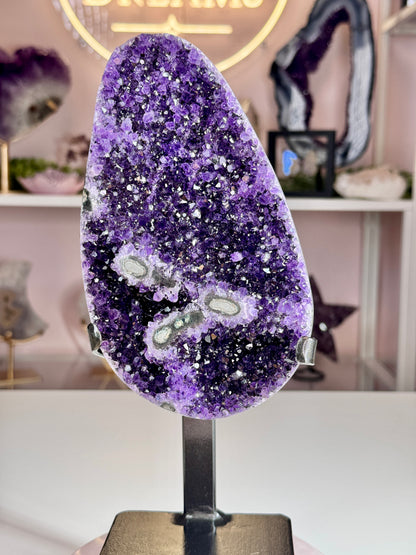 Uruguay Amethyst with Flower Formations on Stand