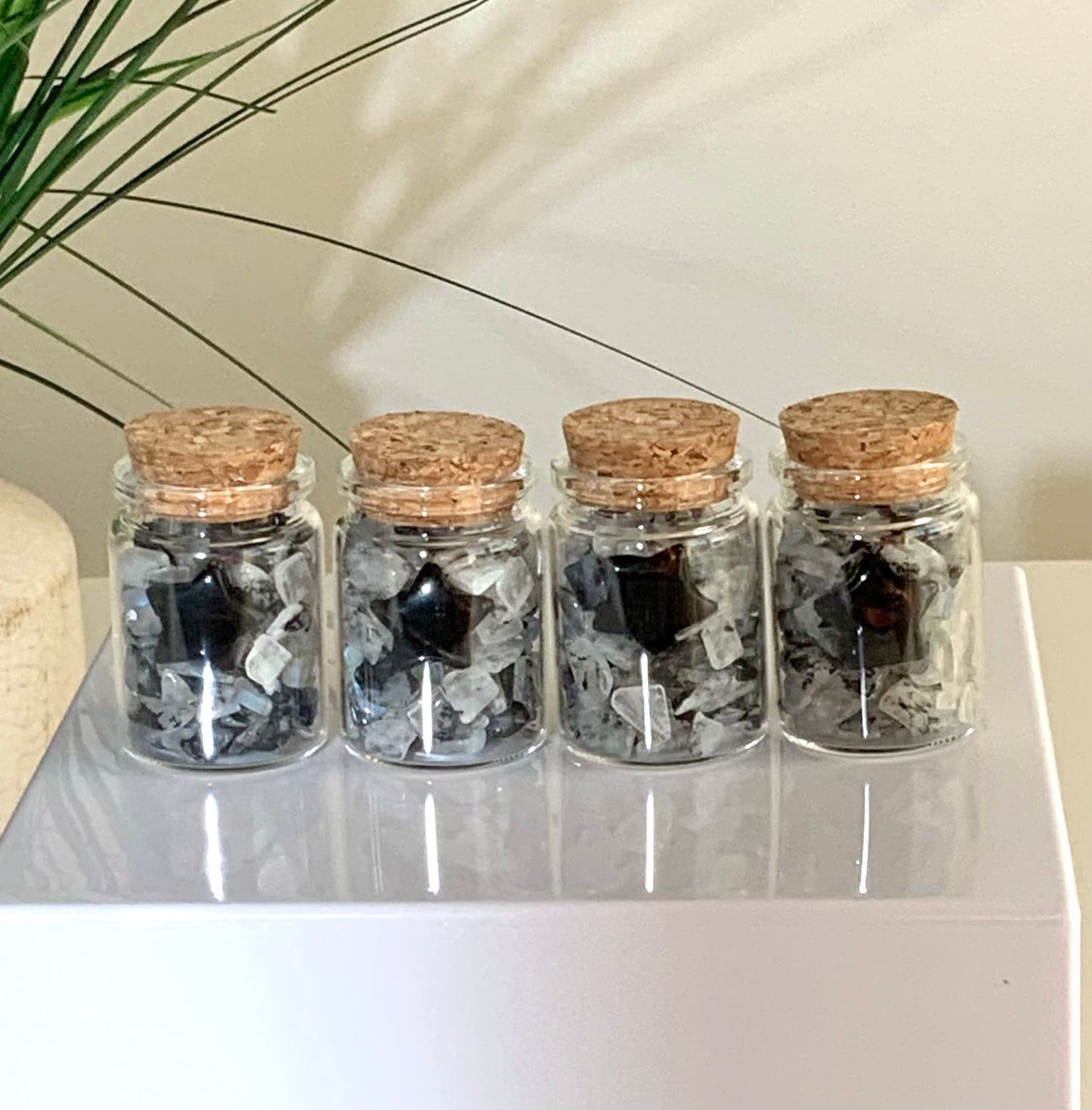 Rainbow moonstone confetti with black obsidian star