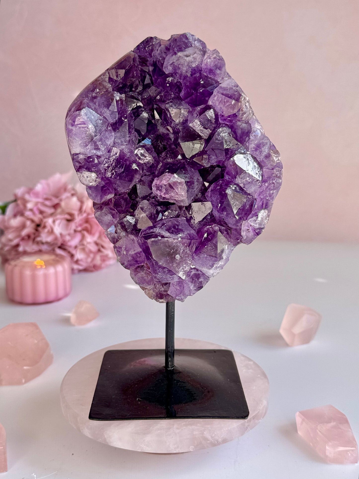 Deep Purple Amethyst Cluster on Custom Stand | Natural Crystal Display