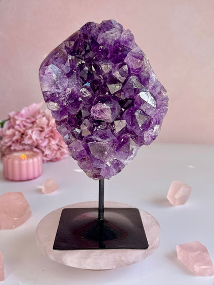 Deep Purple Amethyst Cluster on Custom Stand | Natural Crystal Display