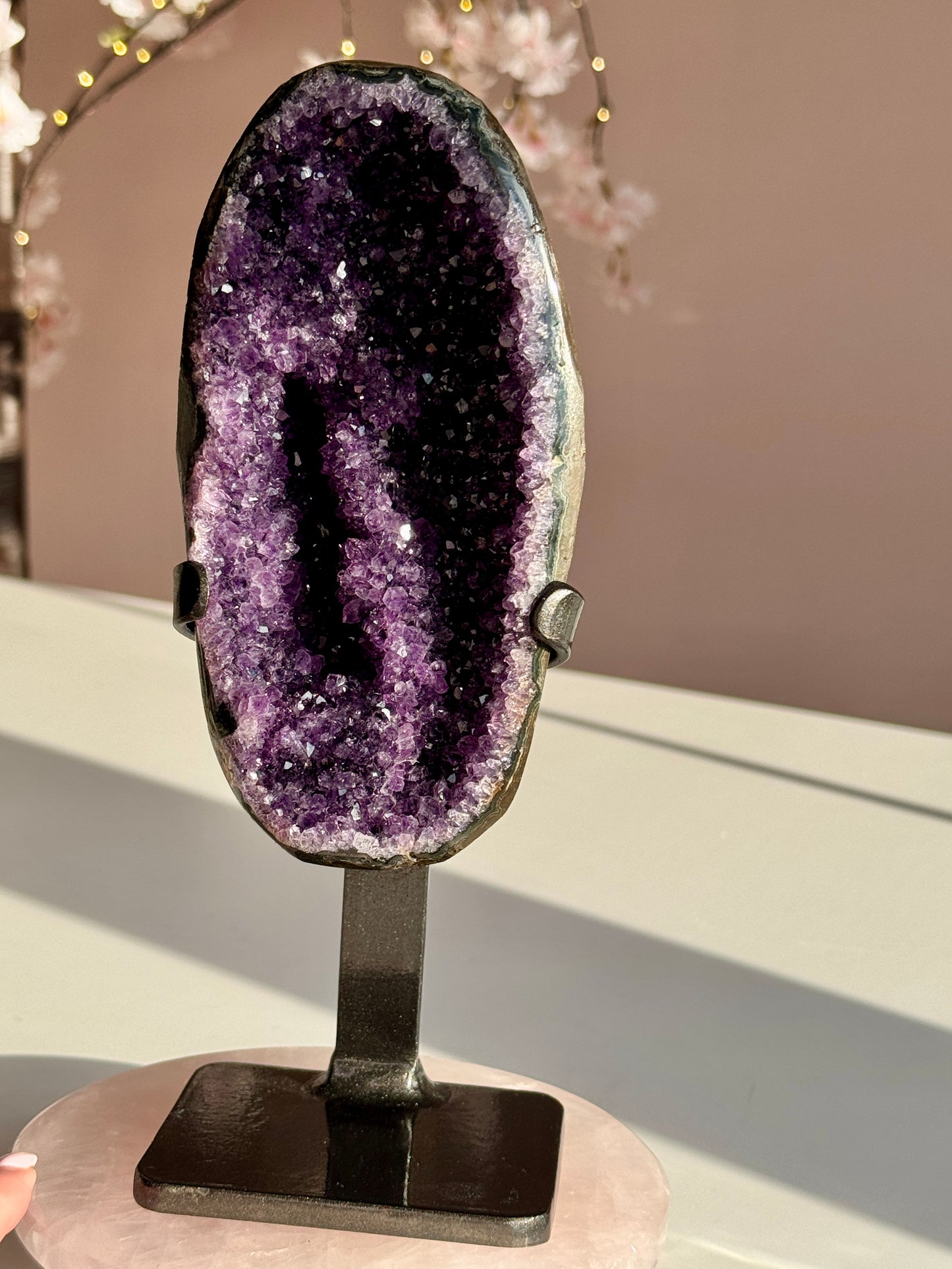 Premium Uruguay Amethyst Geode on Custom Stand | Deep Purple Collector Quality Crystal