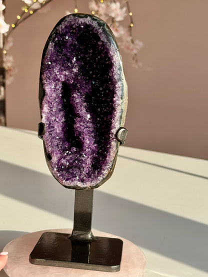 Premium Uruguay Amethyst Geode on Custom Stand | Deep Purple Collector Quality Crystal