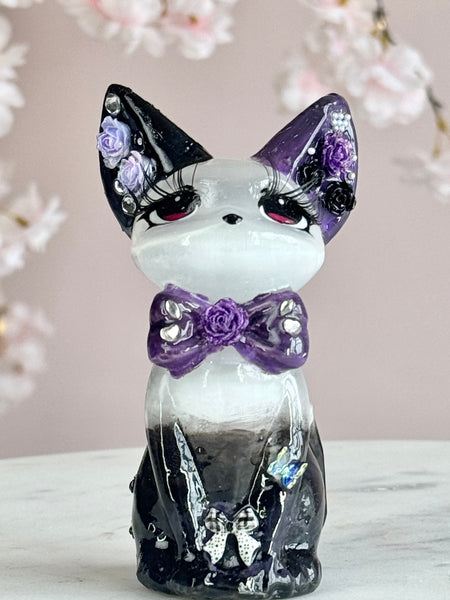 Hand Painted Satin Spar Luna Cat