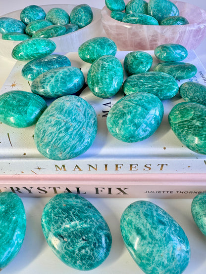 Amazonite Palm Stones | Deep Teal & Emerald Green | Intuitively choosen