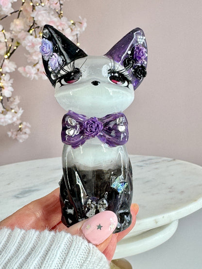 Hand Painted Satin Spar Luna Cat