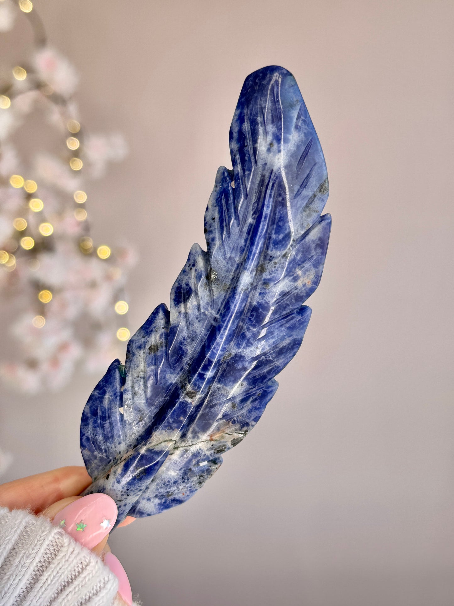 Hand Carved Crystal Feather | Natural Crystal Feather Carving | Rose Quartz, Sodalite, Moss Agate, Golden Healer