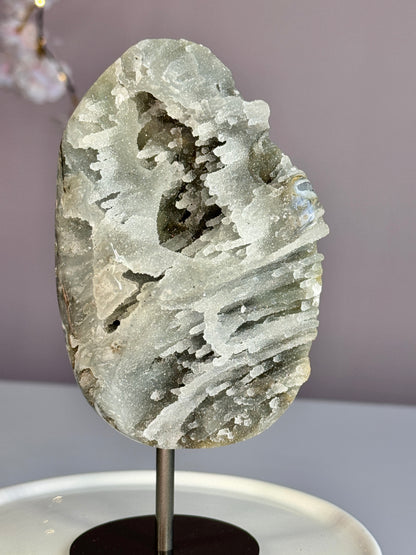 Listing for Edie -Elestial Amethyst on Stand with Stalactite Formations & Druzy Pockets