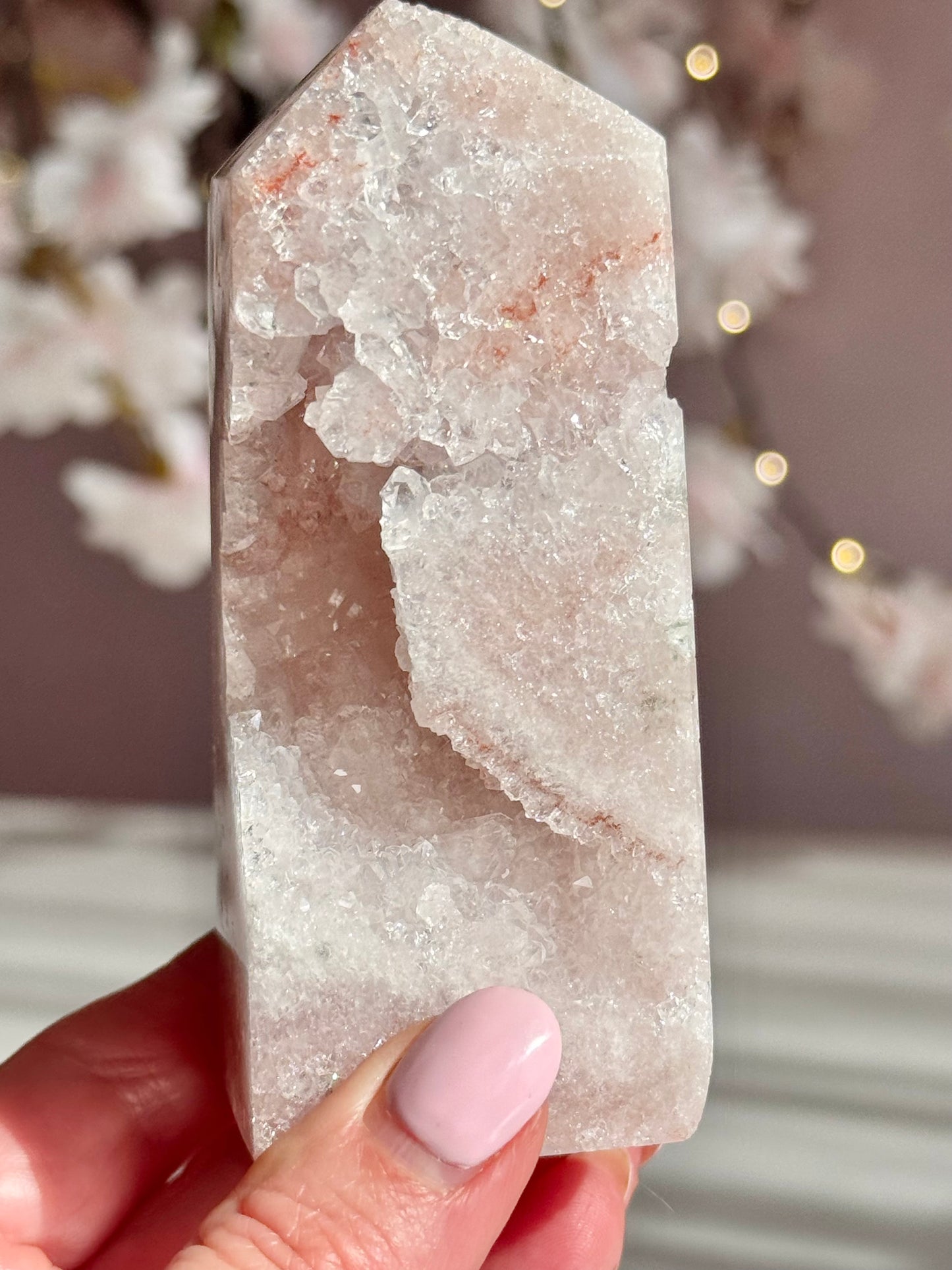 Soft Blush Pink Amethyst Druzy Tower