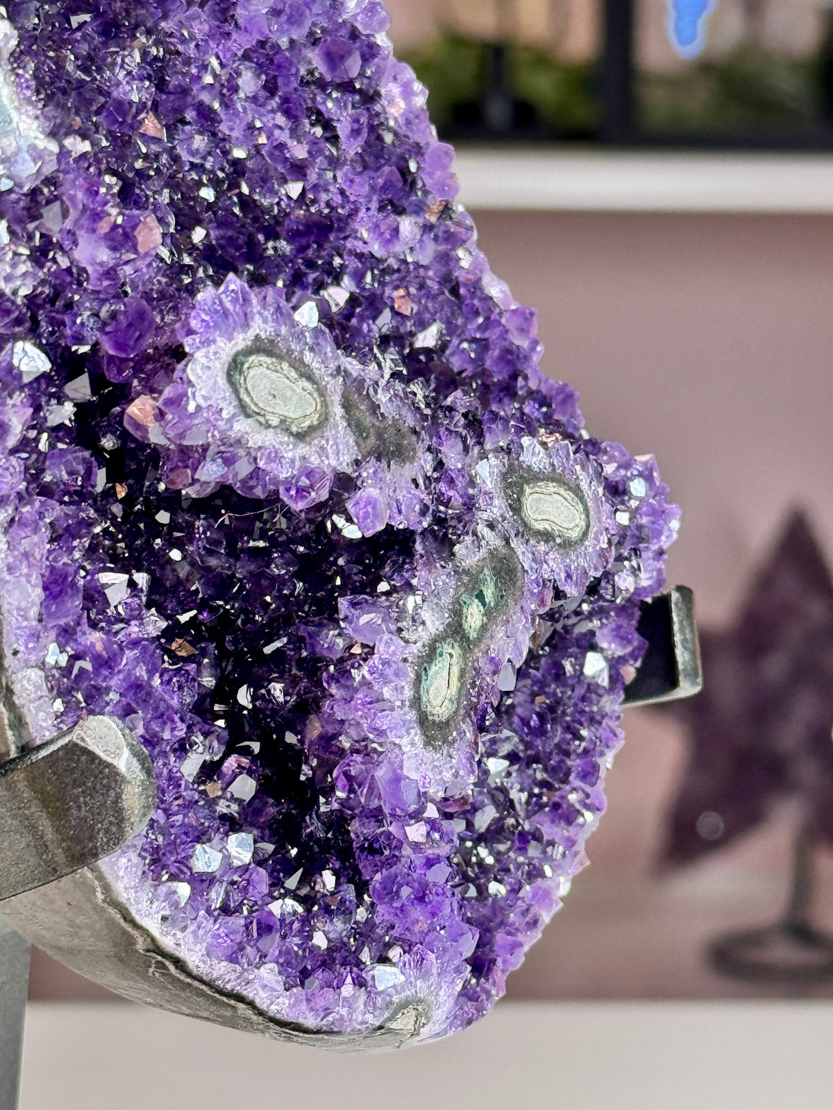 Uruguay Amethyst with Flower Formations on Stand