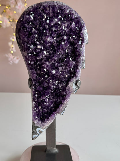 Natural Uruguay Amethyst Angel Wing on Custom Stand | Deep Purple Druzy Statement Crystal | 13" Tall | 6.6 lb
