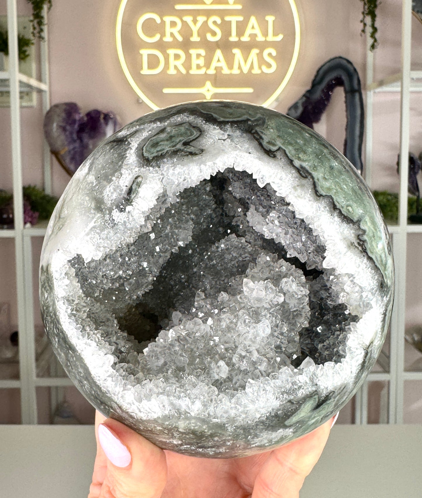 Large Uruguay Green Amethyst Druzy Sphere