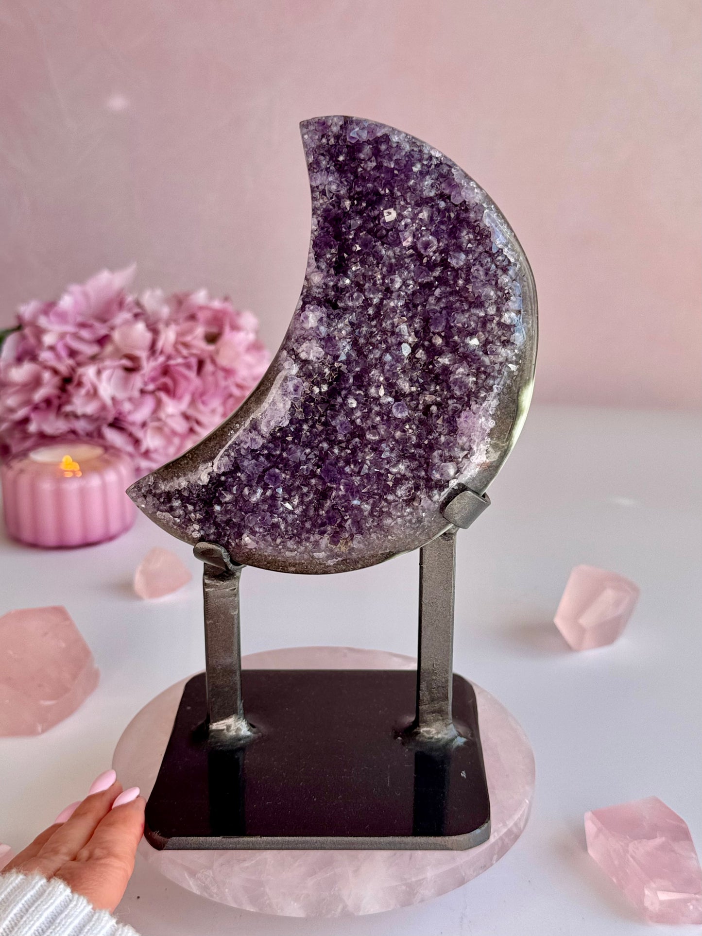 Amethyst Moon on Custom Stand