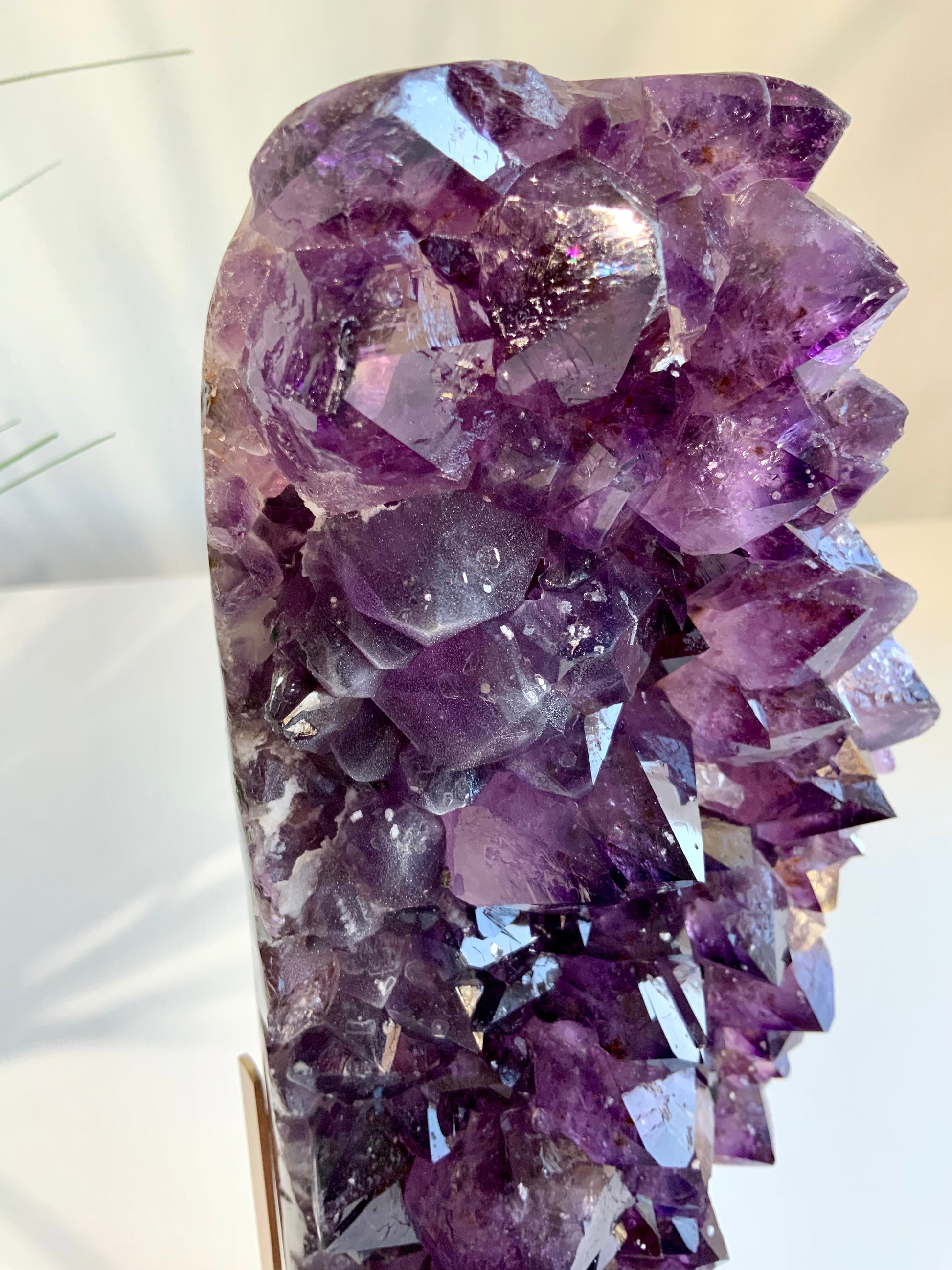 Amethyst crystal cluster on stand statement piece