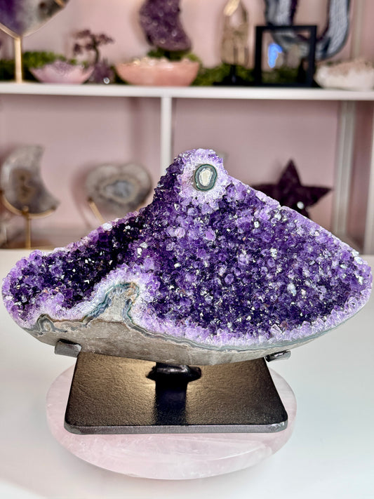 Uruguayan Amethyst Statement Piece with Stalactite Eye | Custom Stand