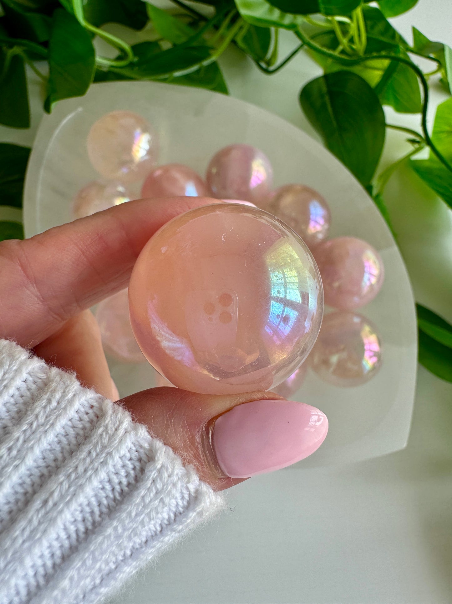 Aura Rose Quartz Sphere – Angel Aura Love Crystal for Heart Healing & Peace