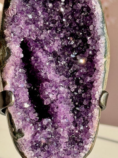 Premium Uruguay Amethyst Geode on Custom Stand | Deep Purple Collector Quality Crystal