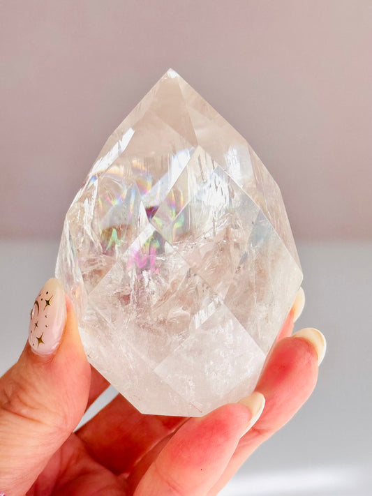 Rainbow Lemurian Faceted Freeform • Prism Cut Quartz with Flashing Rainbows