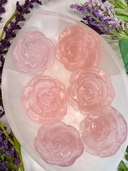 🌹 Rose Quartz Rose Flower Carving