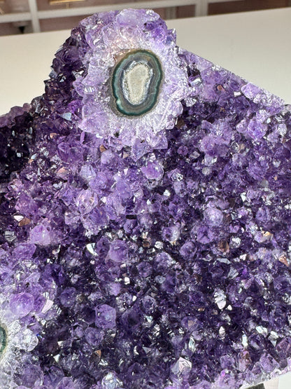 Uruguayan Amethyst Statement Piece with Stalactite Eye | Custom Stand