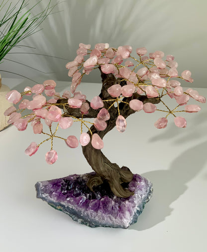 Rose Quartz tree on amethyst
