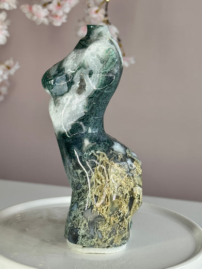 Moss Agate Goddess Body Carving