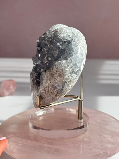 Celestite Heart Crystal | Sparkling Blue Celestite Heart on Stand