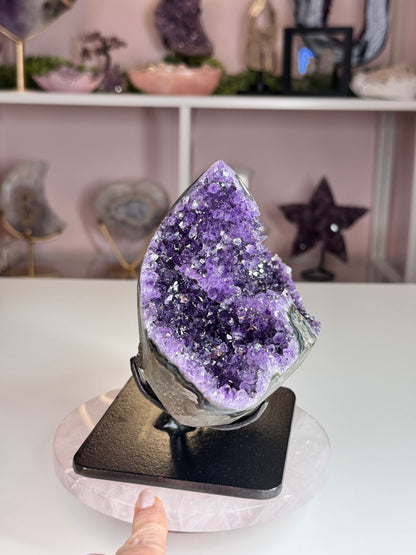 Uruguayan Amethyst Statement Piece with Stalactite Eye | Custom Stand
