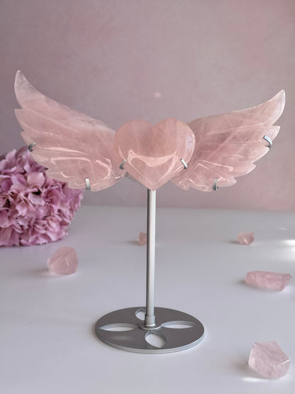 Rose Quartz Heart & Wings Carving