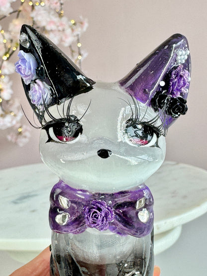Hand Painted Satin Spar Luna Cat