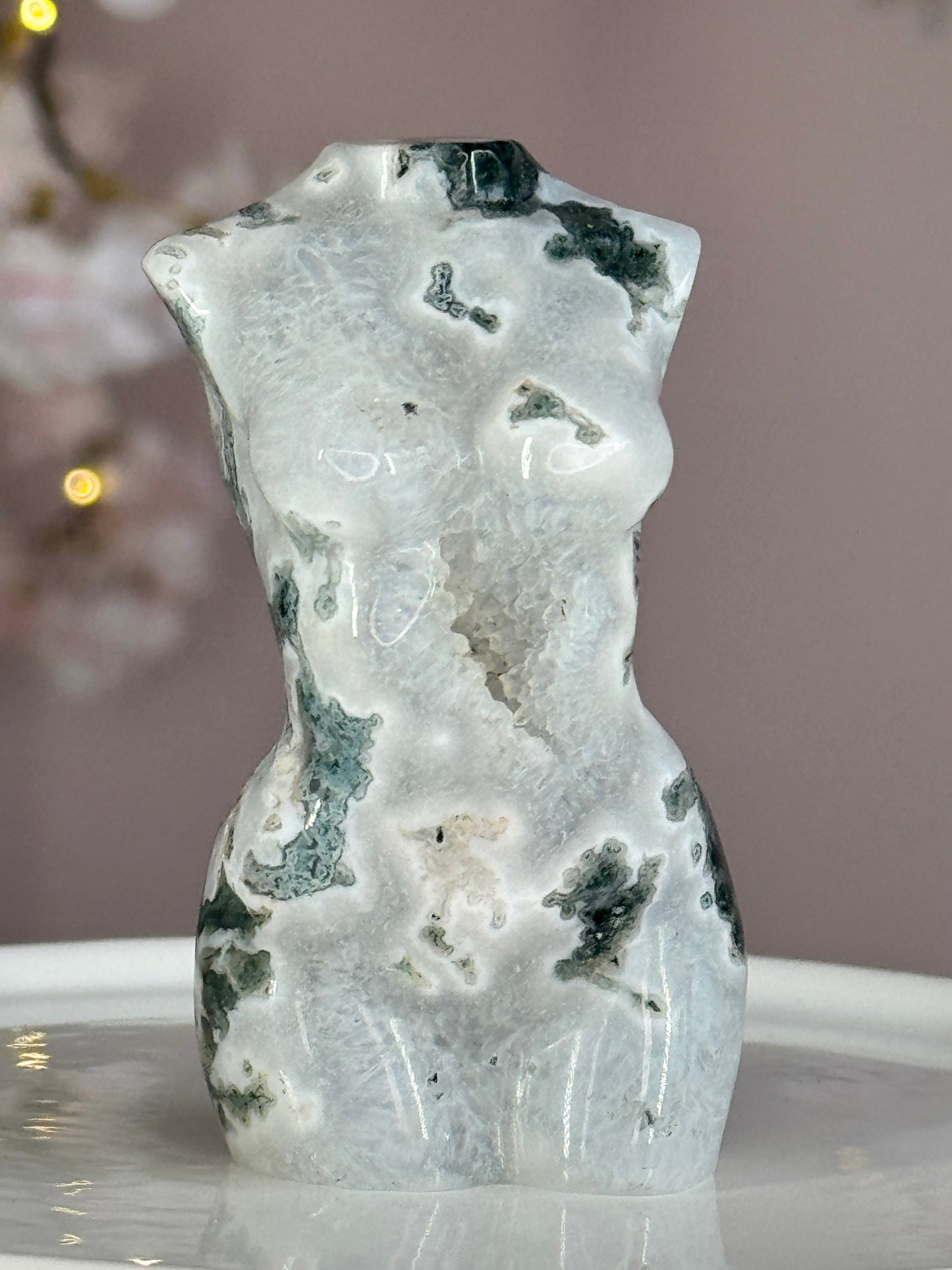 Moss Agate Goddess Body Carving