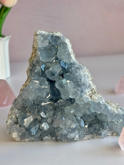 Celestite Cluster – Ocean Blue Self-Standing Crystal Geode