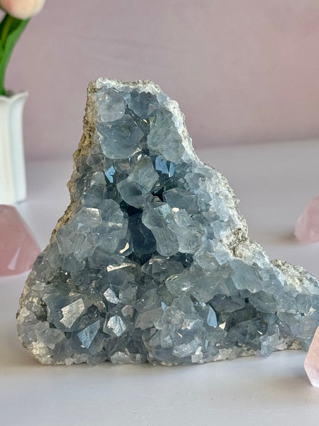 Celestite Cluster – Ocean Blue Self-Standing Crystal Geode