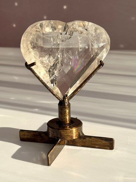 Rainbow Quartz Faceted Heart on Custom Spin Stand