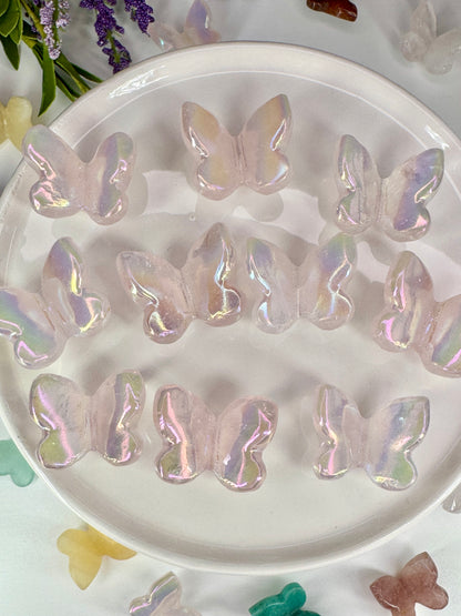 Aura Rose Quartz Butterfly – Mini Crystal Carving