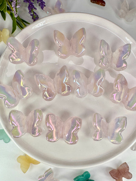 Aura Rose Quartz Butterfly – Mini Crystal Carving