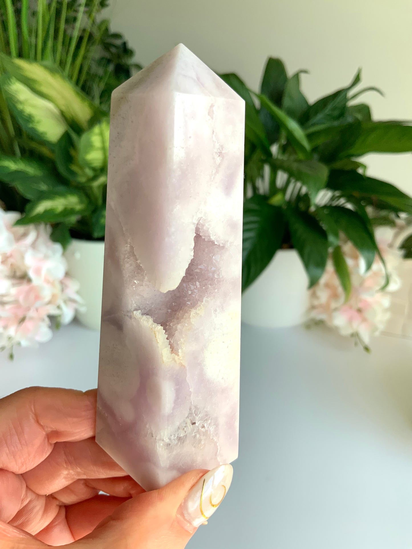 Lavender Pink Flower Agate Tower