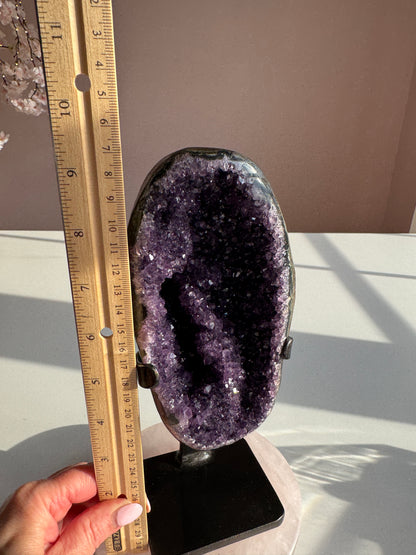 Premium Uruguay Amethyst Geode on Custom Stand | Deep Purple Collector Quality Crystal