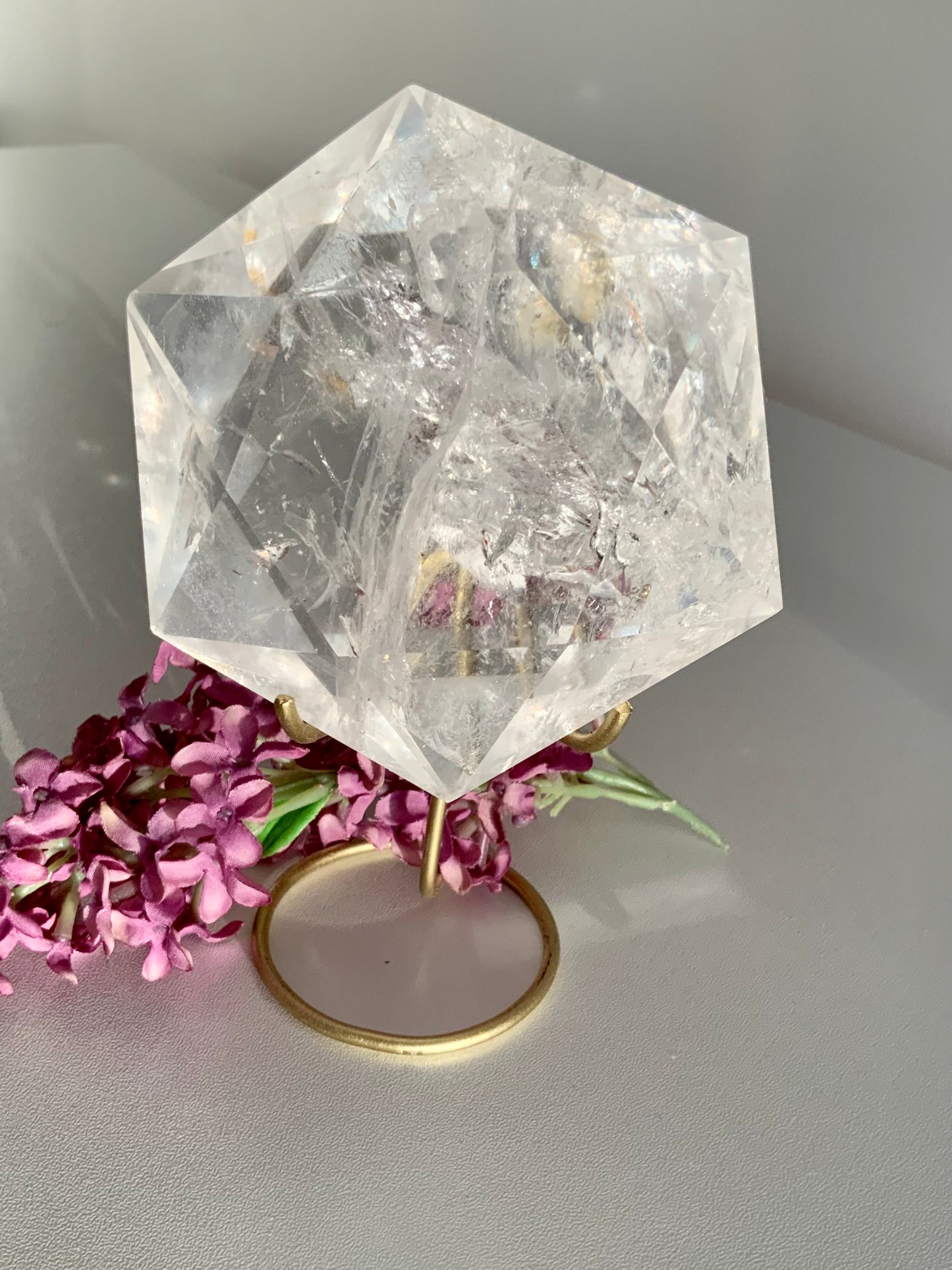 Clear Quartz Hexagon Crystal with Stand | Amplifier & Energy Cleanser