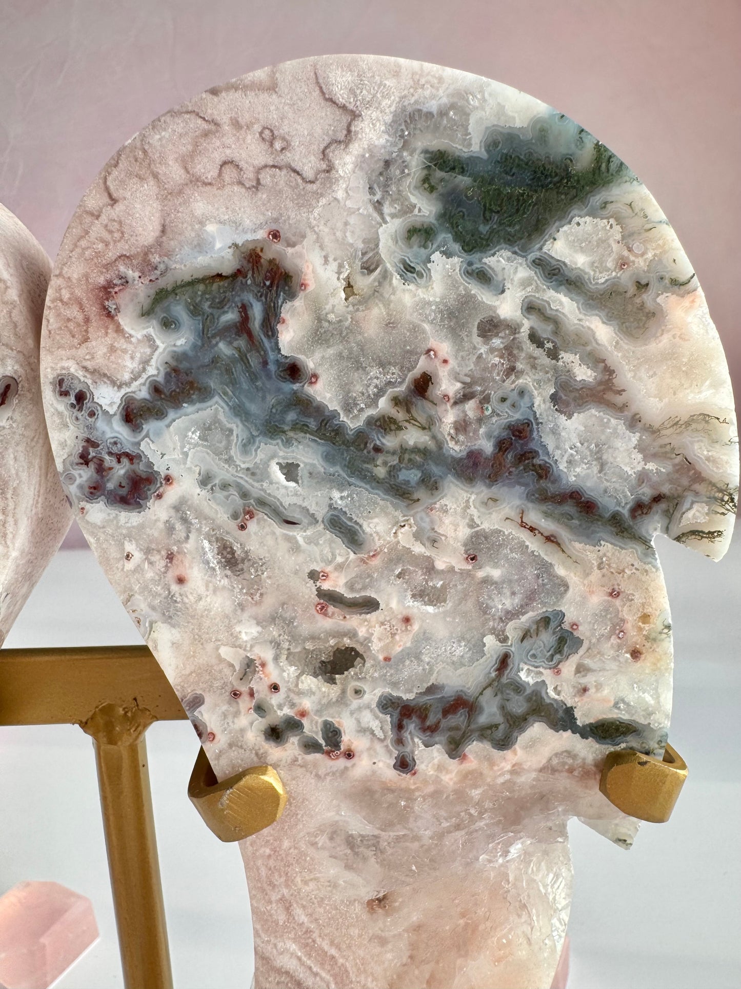 Pink Amethyst Angel Wings on Custom Gold Stand | One-of-a-Kind Brazilian Crystal Décor