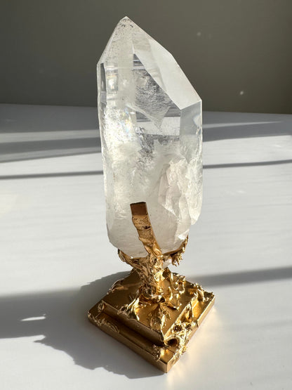 Lemurian Quartz Point on Custom Gold Stand