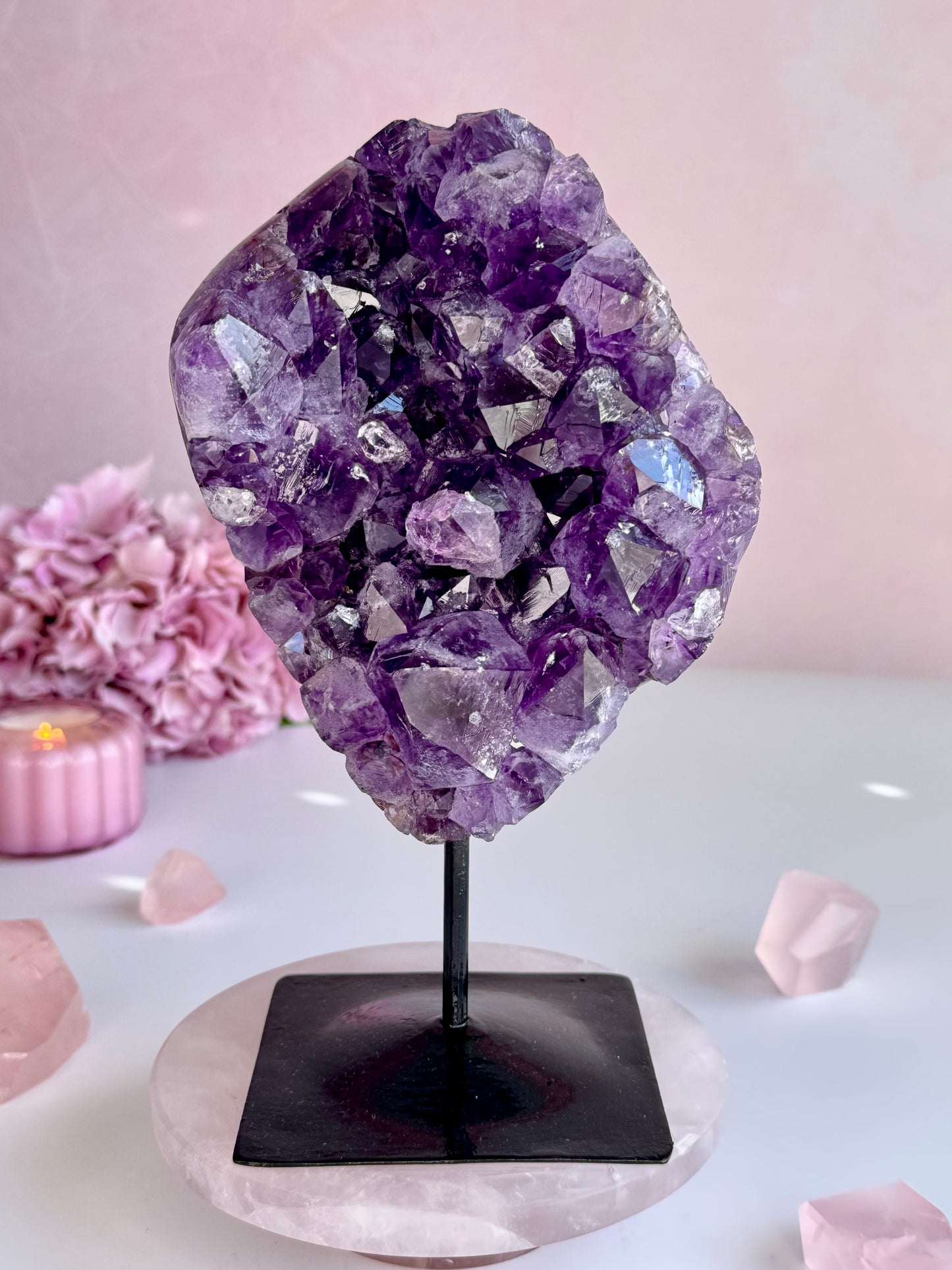 Deep Purple Amethyst Cluster on Custom Stand | Natural Crystal Display