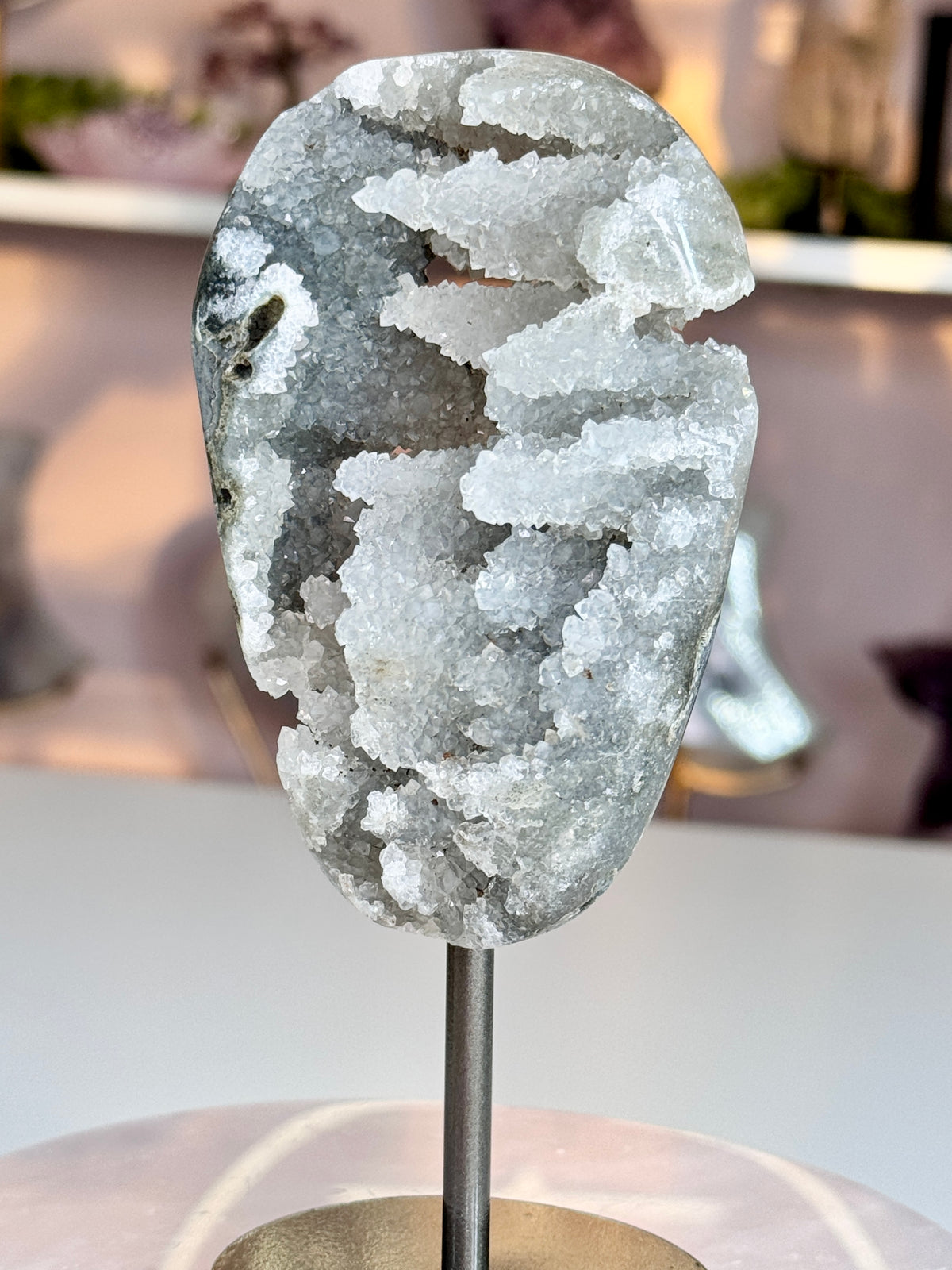 Uruguay White Druzy Quartz Geode | Sparkling Natural Crystal Formation