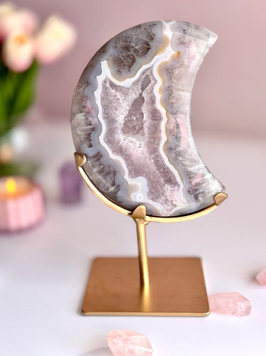 Agate Druzy Moon – Natural Crystal Display Piece