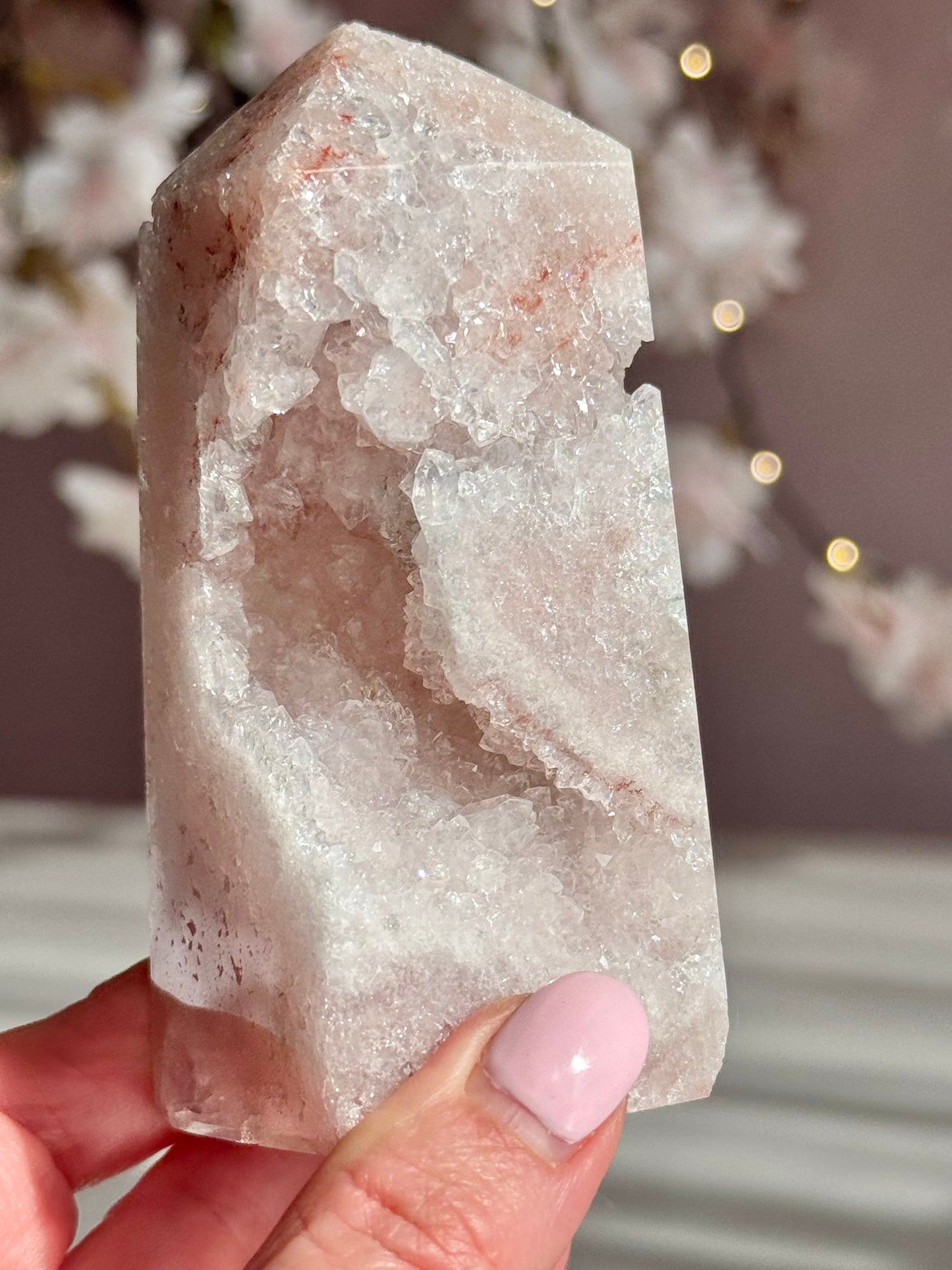 Soft Blush Pink Amethyst Druzy Tower