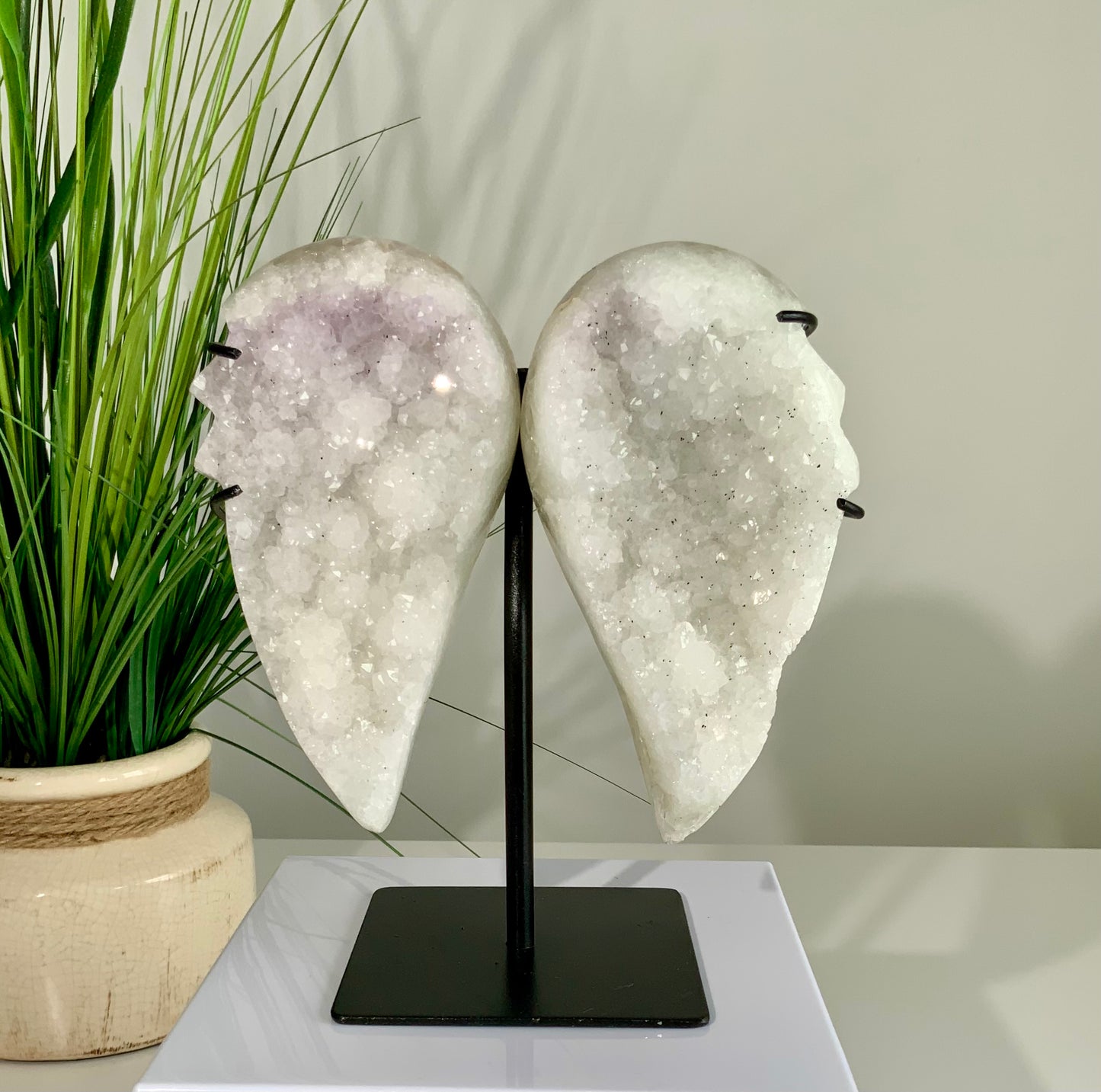 🤍 White Amethyst Angel Wings on Stand