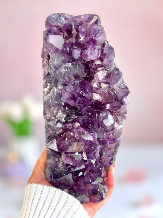 Deep Purple Amethyst Cluster with Sugar Druzy | High-Vibration Statement Crystal