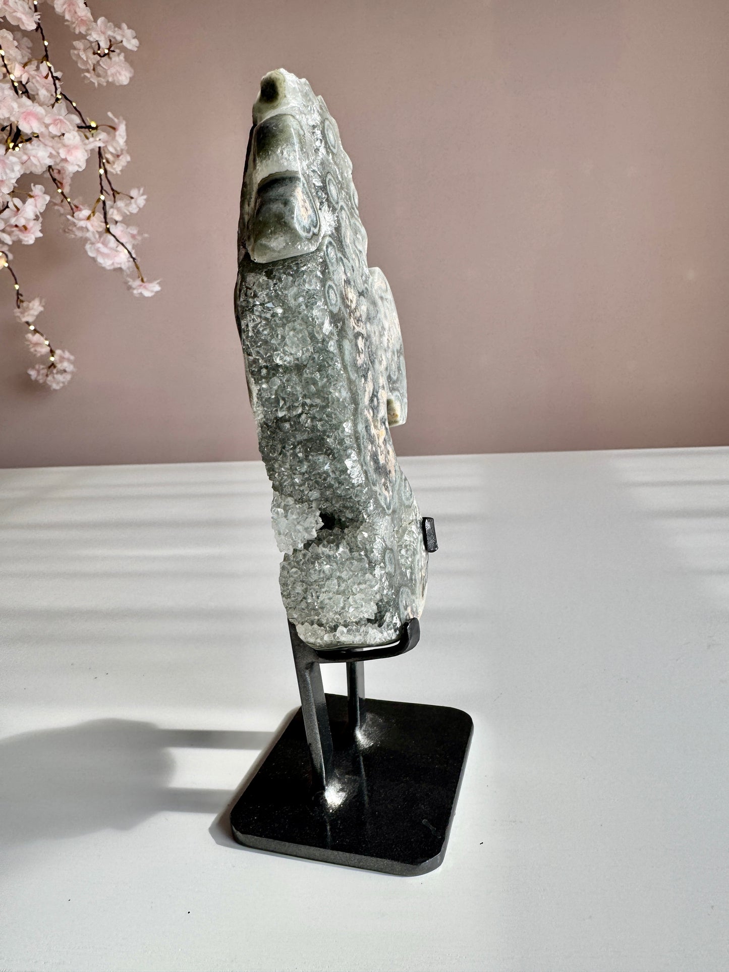 Green Amethyst Druzy Seahorse with Natural Stalactites
